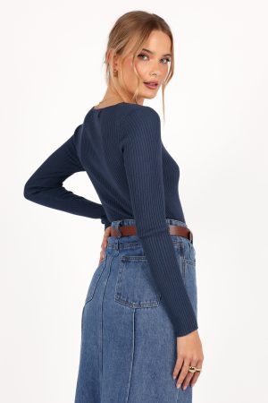 Shani Ribbed Knit Top – Dusty Blue