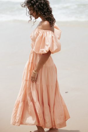 Julie Off Shoulder Midi Dress – Peach