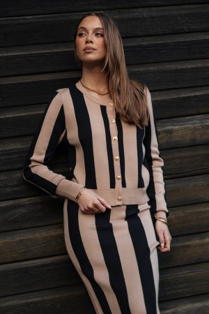 Katin Knit Skirt Set – Black Brown Stripe