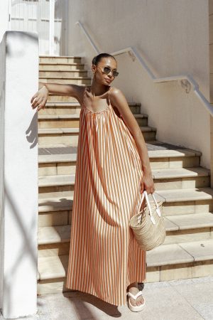Lumina Maxi Dress – Orange Beige Stripe