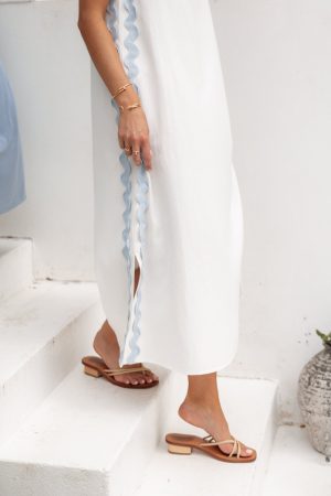 Lennie Midi Dress – Cream Blue