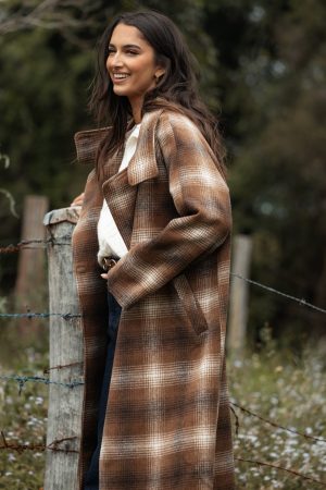 Maya Long Coat – Brown Check