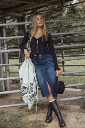 Starcie Denim Midi Skirt – Medium Denim