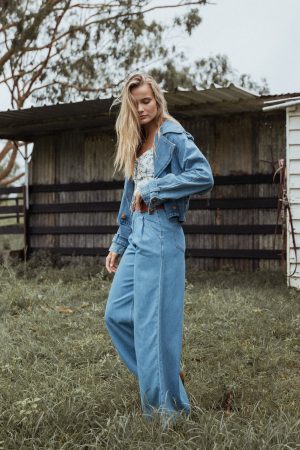 Rosalee Chambray Wide Leg Pant – Medium Denim