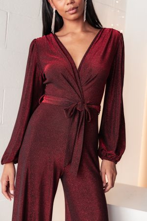 Nora Long Sleeve Jumpsuit – Red
