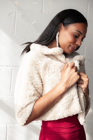 Lucie Faux Fur Crop Jacket – Cream