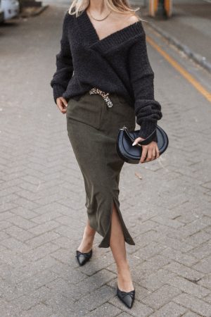 Myra Corduroy Midi Skirt – Olive