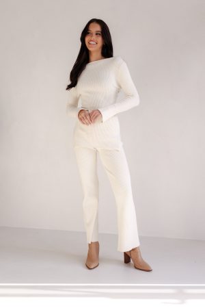 Beeba Ribbed Knit Pants – Cream