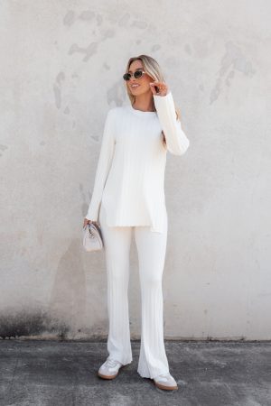 Silvie Long Sleeve Knitted Set – Cream