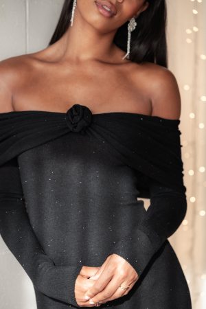 Pennie Maxi Dress – Black Sequin Knit