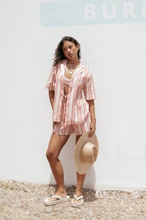 Aaliyah Tie Front Top – Pink Stripe