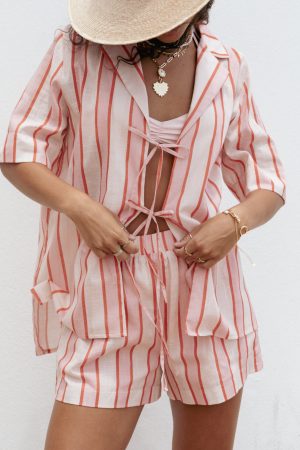 Aaliyah Tie Front Top – Pink Stripe