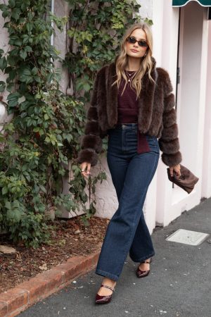 Velma Channel Faux Fur Jacket – Chocolate