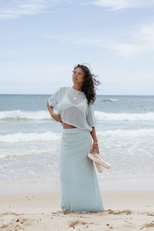 Kinnie Knit Skirt Set – Light Blue