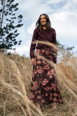 Vivie Midi Skirt – Chocolate Floral