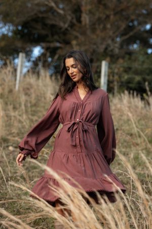 Pierce Long Sleeve Mini Dress – Dark Wine