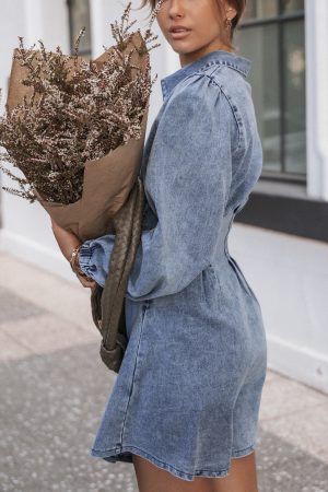 Phoenix Long Sleeve Mini Dress – Denim