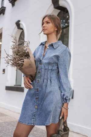 Phoenix Long Sleeve Mini Dress – Denim
