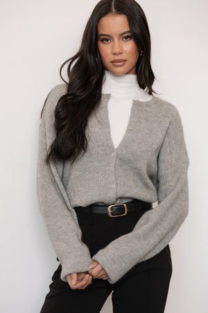 Astor Classic Button Up Cardigan – Light Grey