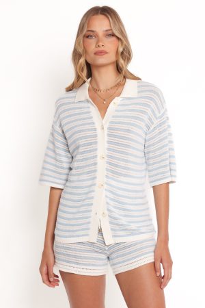 Cherie Knit Shirt – Cream Sky Blue