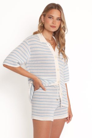 Cherie Knit Shirt – Cream Sky Blue