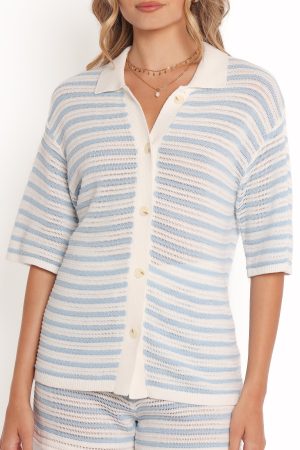 Cherie Knit Shirt – Cream Sky Blue