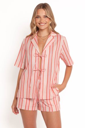 Aaliyah Tie Front Top – Pink Stripe