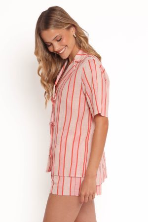 Aaliyah Tie Front Top – Pink Stripe