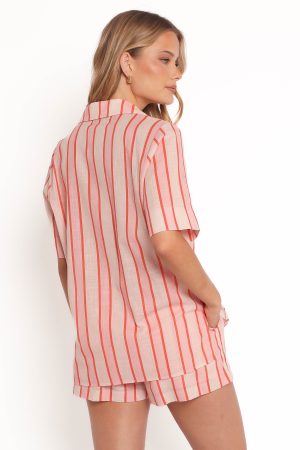 Aaliyah Tie Front Top – Pink Stripe
