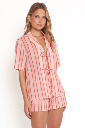 Aaliyah Tie Front Top – Pink Stripe