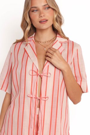 Aaliyah Tie Front Top – Pink Stripe