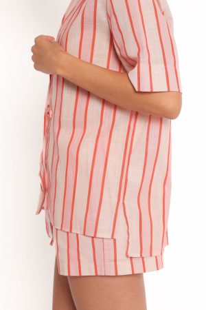 Aaliyah Tie Front Top – Pink Stripe
