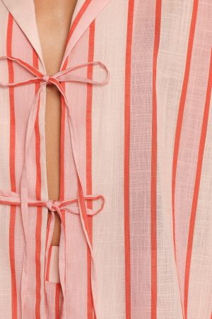 Aaliyah Tie Front Top – Pink Stripe
