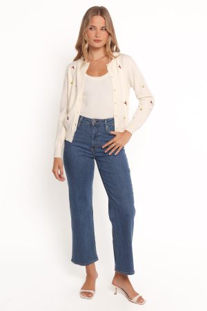 Millen Flower Embroidery Cardigan – Cream