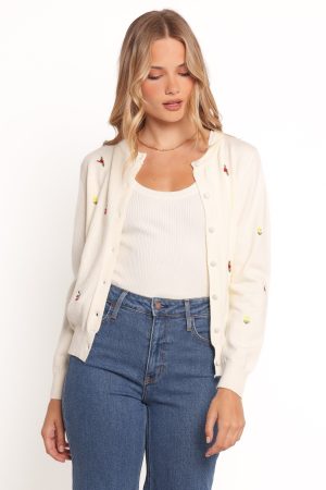 Millen Flower Embroidery Cardigan – Cream