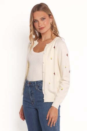 Millen Flower Embroidery Cardigan – Cream