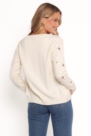 Millen Flower Embroidery Cardigan – Cream