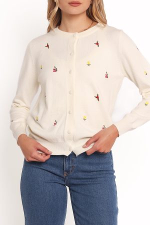 Millen Flower Embroidery Cardigan – Cream