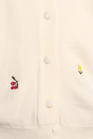 Millen Flower Embroidery Cardigan – Cream