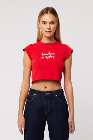 Abrand 90s Rib Cut Off Tee – Red