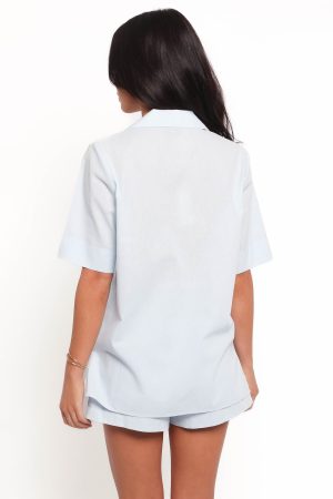 Aaliyah Cotton Tie Front Top – Pale Blue