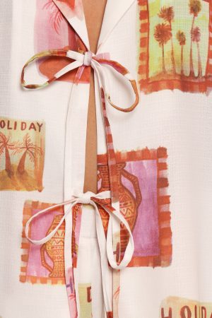 Aaliyah Tie Front Top – White Multi