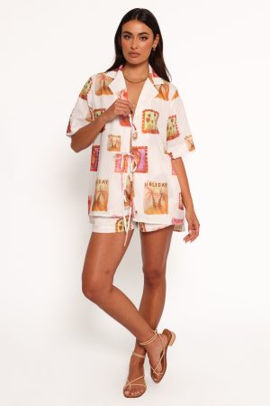 Aaliyah Tie Front Top – White Multi