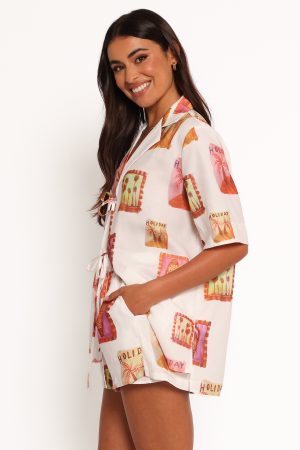 Aaliyah Tie Front Top – White Multi