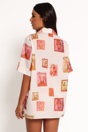 Aaliyah Tie Front Top – White Multi