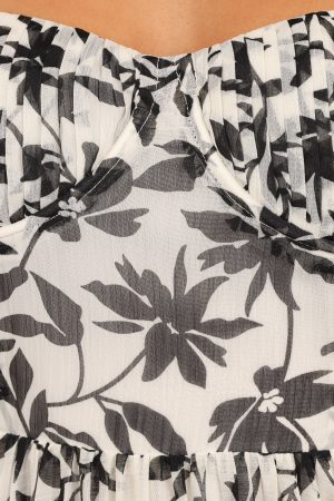 Achanti Pleated Maxi Dress – White Black Floral