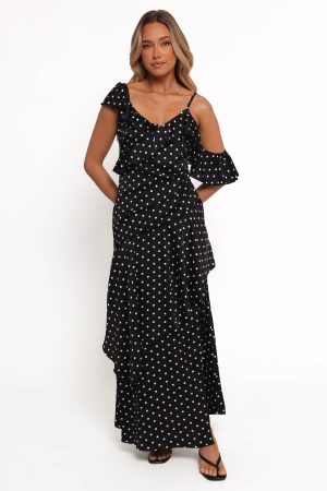 Adelina Maxi Dress – Black Polka Dot