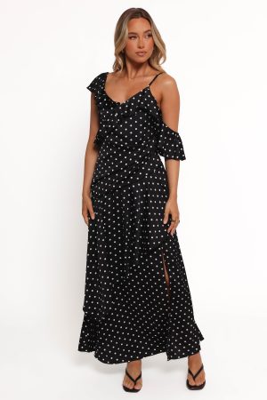 Adelina Maxi Dress – Black Polka Dot
