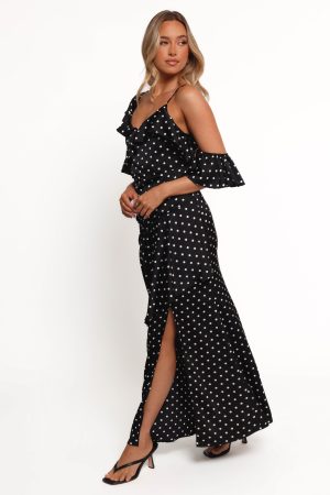 Adelina Maxi Dress – Black Polka Dot