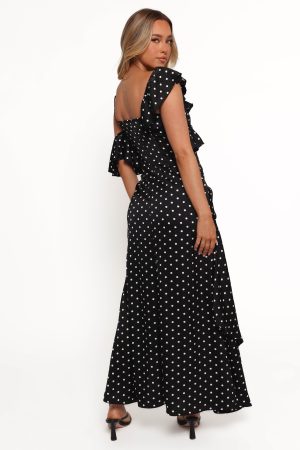 Adelina Maxi Dress – Black Polka Dot
